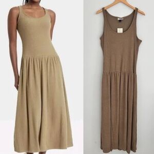 Universal Thread Women's Ribbed Drop Waist Knit Midi Slip Dress Brown Large